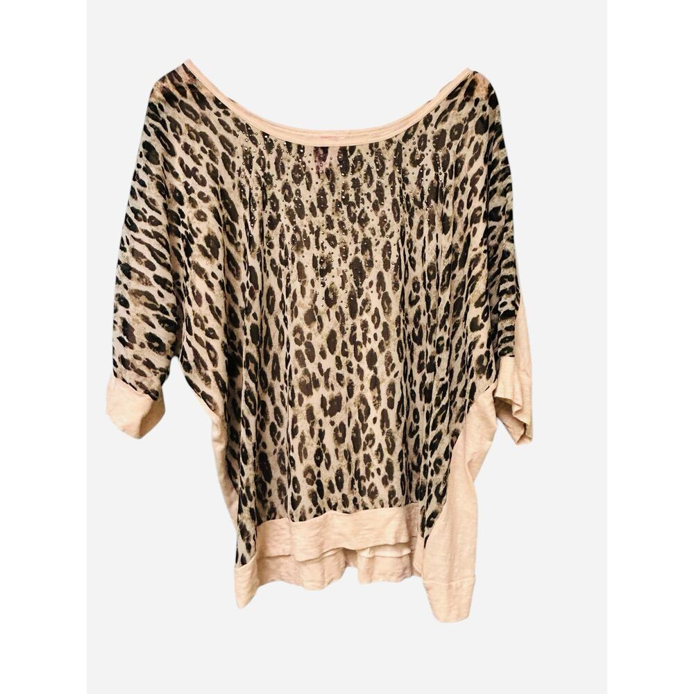 Dolled Up By‎ Fang Cheetah Blouse 2XL Sheer Front 3/4 Sleeve Animal Print